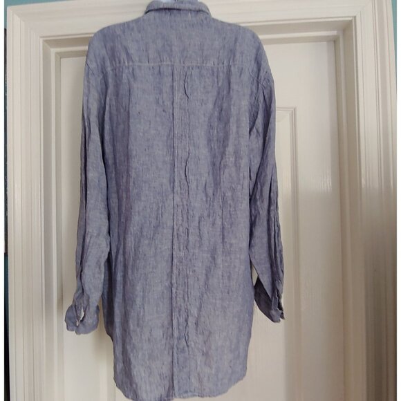 CP Shades FP Linen Beach Coastal Cruise Resort Top M Sleeve Pocket USA Chambray - Picture 2 of 11